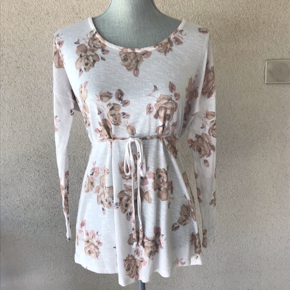 Oh Baby Maternity Cream Floral Long Sleeve Med